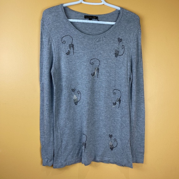 Jane & John Cat Rihinestone top - Picture 2 of 6